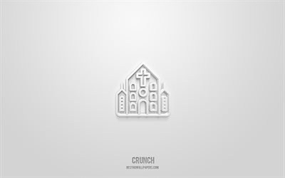 クランチ3dアイコン, 白色の背景, 3dシンボル, 噛み砕く, 建物のアイコン, 3dアイコン, クランチサイン, 建物の3dアイコン