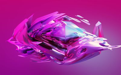 3d crystal, pink background, 3d pink crystal, 3d pink glass, 3d pink object