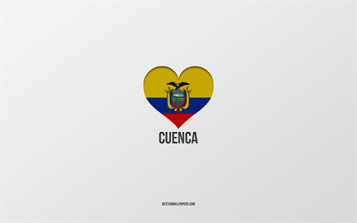 cuenca yı seviyorum, ekvador şehirleri, cuenca g&#252;n&#252;, gri arka plan, cuenca, ekvador, ekvador bayrağı kalp, favori şehirler, love cuenca