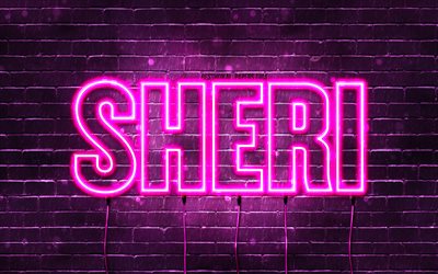 Happy Birthday Sheri, 4k, pink neon lights, Sheri name, creative, Sheri Happy Birthday, Sheri Birthday, popular french female names, picture with Sheri name, Sheri