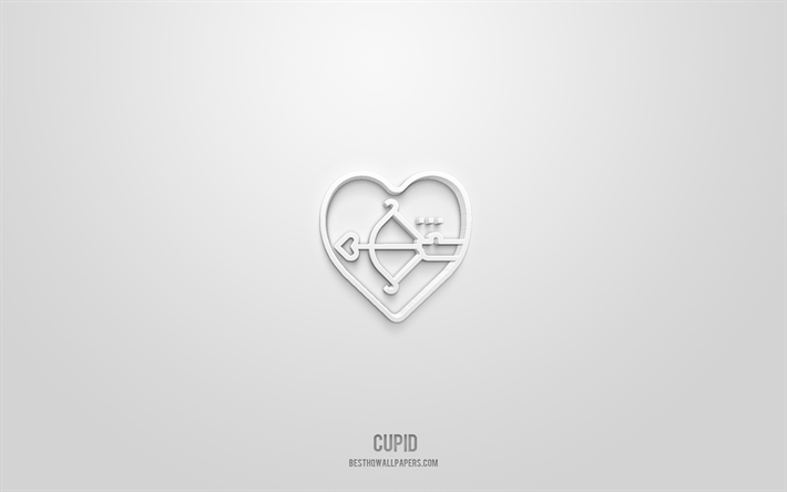 Cupid 3d icon, white background, 3d symbols, Cupid, love icons, 3d icons, Cupid sign, love 3d icons
