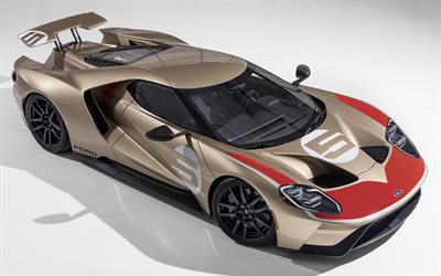 2022, Ford GT Heritage Edition, top view, exterior, racing car, Ford GT tuning, Ford GT bronze, american supercars, Ford