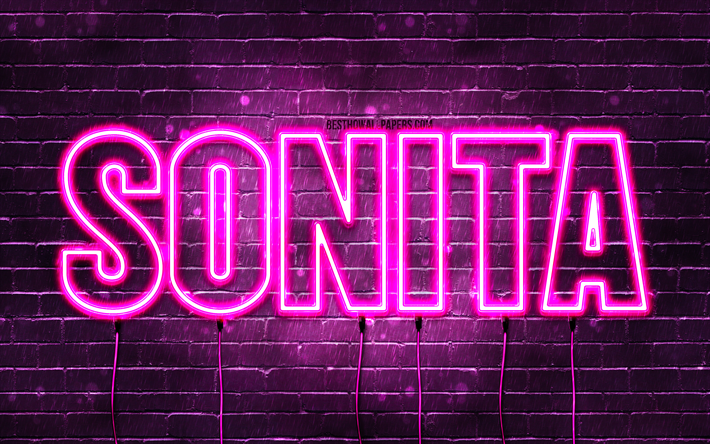 buon compleanno sonita, 4k, luci al neon rosa, nome sonita, creativo, compleanno sonita, nomi femminili francesi popolari, foto con nome sonita, sonita