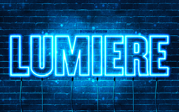 Happy Birthday Lumiere, 4k, blue neon lights, Lumiere name, creative, Lumiere Happy Birthday, Lumiere Birthday, popular french male names, picture with Lumiere name, Lumiere