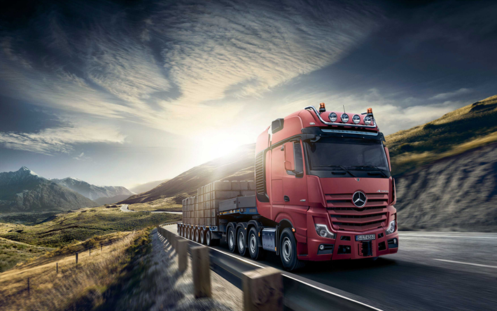 Mercedes-Benz Actros, front view, exterior, new red Actros, concrete transportation, delivery of concrete structures, German trucks, Mercedes-Benz