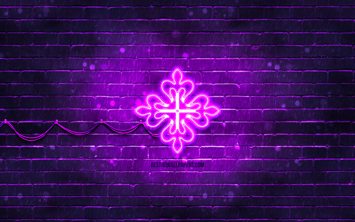 patek philippe violett logotyp, 4k, violett tegelv&#228;gg, patek philippe logotyp, varum&#228;rken, patek philippe neon logotyp, patek philippe