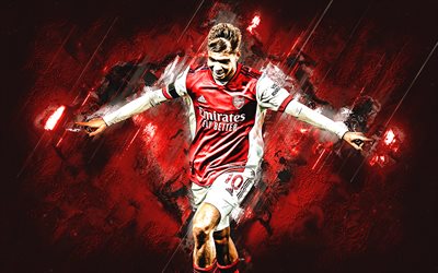 Emile Smith-Rowe, Arsenal FC, english football player, attacking midfielder, red stone background, football, Premier League, England