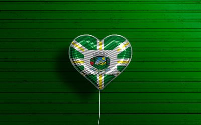 I Love Valinhos, 4k, realistic balloons, green wooden background, Day of Valinhos, brazilian cities, flag of Valinhos, Brazil, balloon with flag, cities of Brazil, Valinhos flag, Valinhos