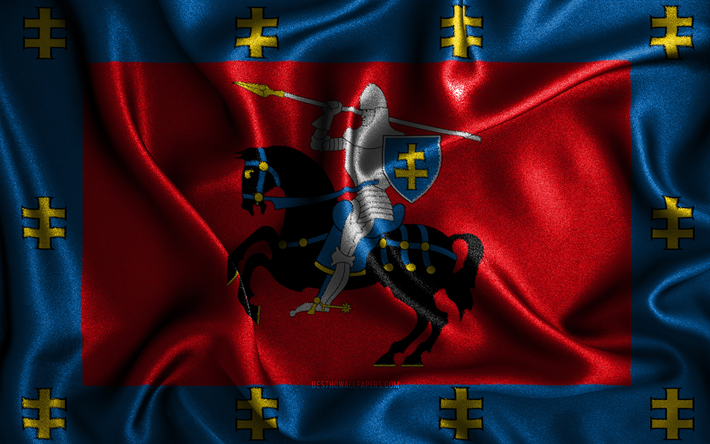Vilnius flag, 4k, silk wavy flags, Lithuanian counties, Flag of Vilnius, Day of Vilnius, fabric flags, 3D art, Vilnius, Europe, Counties of Lithuania, Vilnius 3D flag, Lithuania