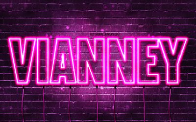 Happy Birthday Vianney, 4k, pink neon lights, Vianney name, creative, Vianney Happy Birthday, Vianney Birthday, popular french female names, picture with Vianney name, Vianney