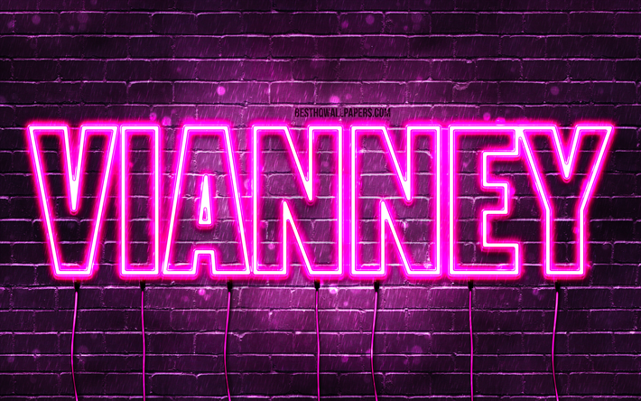 Happy Birthday Vianney, 4k, pink neon lights, Vianney name, creative, Vianney Happy Birthday, Vianney Birthday, popular french female names, picture with Vianney name, Vianney