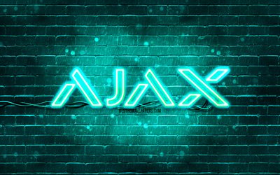ajax systems turquesa logotipo, 4k, turquesa brickwall, ajax systems logotipo, marcas, turquesa abstratos fundos, ajax systems neon logotipo, ajax systems