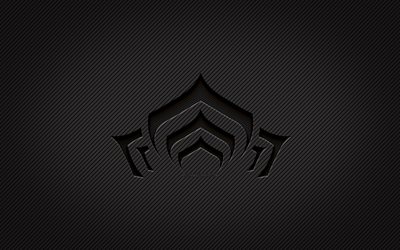 Warframe carbon logo, 4k, grunge art, carbon background, creative, Warframe black logo, games brands, Warframe logo, Warframe