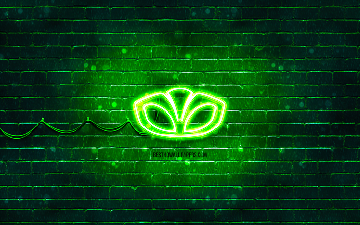 daewoo logotipo verde, 4k, verde brickwall, daewoo logotipo, marcas de carros, daewoo neon logotipo, daewoo