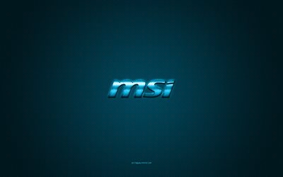 msi logotipo, azul brilhante logotipo, msi metal emblema, azul textura de fibra de carbono, msi, marcas, arte criativa, msi emblema