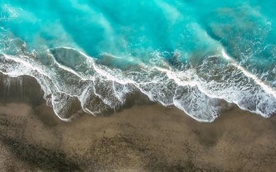 4k, aerial view, paradise, surf, waves, blue water, summer, sea, coast, beautiful nature, HDR, travel concepts, beach