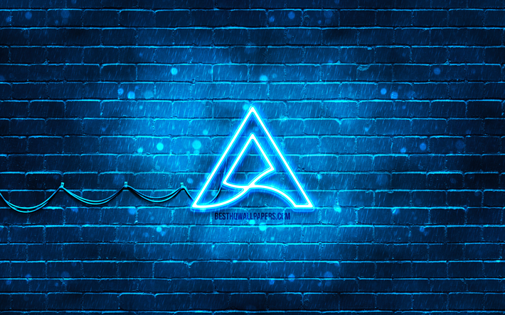 logotipo azul ártico, 4k, pared de ladrillo azul, logotipo ártico, marcas, logotipo de neón ártico, ártico