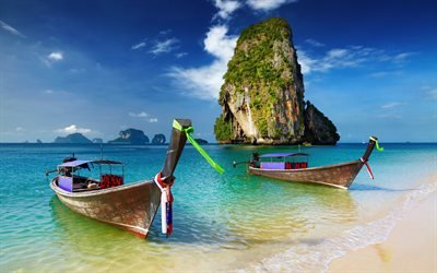 Boats, summer, vacation, thailand, sea, travel