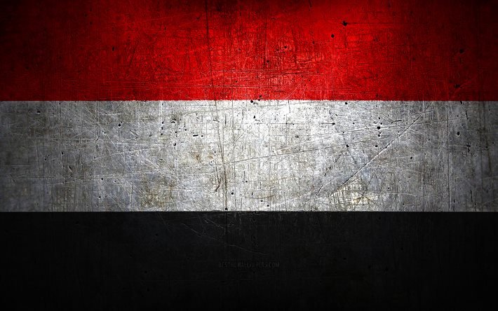 Yemeni metal flag, grunge art, asian countries, national symbols, Yemen flag, metal flags, Flag of Yemen, Asia, Yemeni flag, Yemen