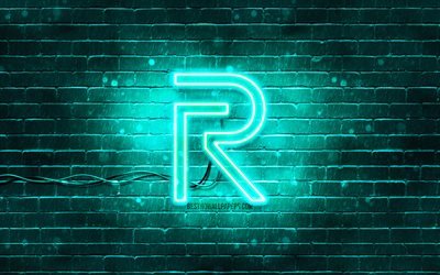 realme t&#252;rkis logo, 4k, t&#252;rkis brickwall, realme logo, marken, realme neon logo, realme