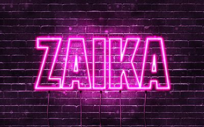 Zaika, 4k, wallpapers with names, female names, Zaika name, purple neon lights, Happy Birthday Zaika, popular arabic female names, picture with Zaika name