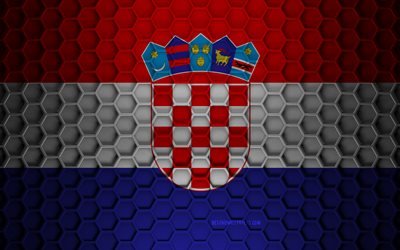 Croatia flag, 3d hexagons texture, Croatia, 3d texture, Croatia 3d flag, metal texture, flag of Croatia