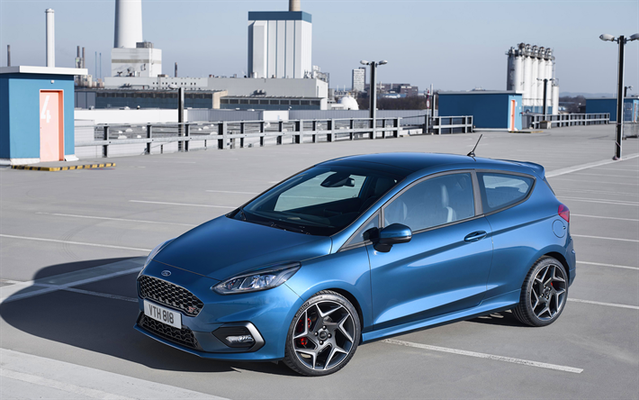 Ford Fiesta ST, 4k, el hatchback de 2018 coches, coches compactos, azul Fiesta, Ford
