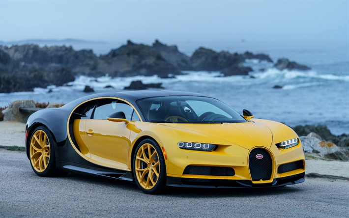 Bugatti Chiron, 2017, Hypercar, yellow Chiron, supercar, Bugatti
