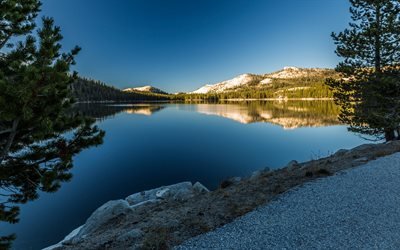 Tanya Lac, parc national de Yosemite, Matin, montagne, lac, lever du soleil, les montagnes, la Californie, le Parc National de Yosemite, Sierra Nevada, Tioga pass