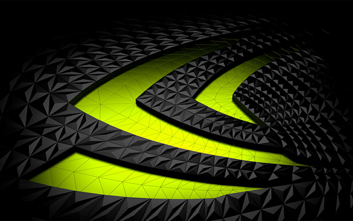 Nvidia, el verde Ne&#243;n emblema, logotipo de Nvidia, negro 3d de fondo