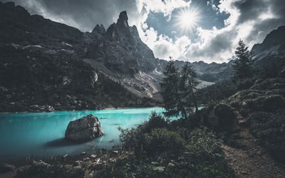 mountains lake, summer, brigth sun, blue lake, North America