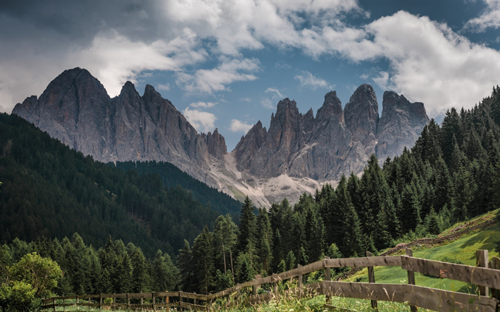 Dağlar, orman, dağ manzarası, Dolomites&#39;in, Tyrol, İtalya