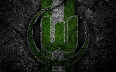 Wolfsburg, logo, art, Bundesliga, soccer, football club, VfL Wolfsburg, asphalt texture