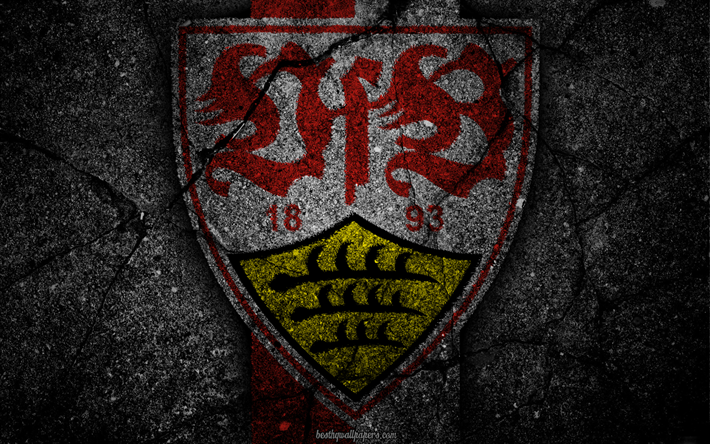 Stuttgart, logo, art, Bundesliga, soccer, football club, VfB Stuttgart, asphalt texture