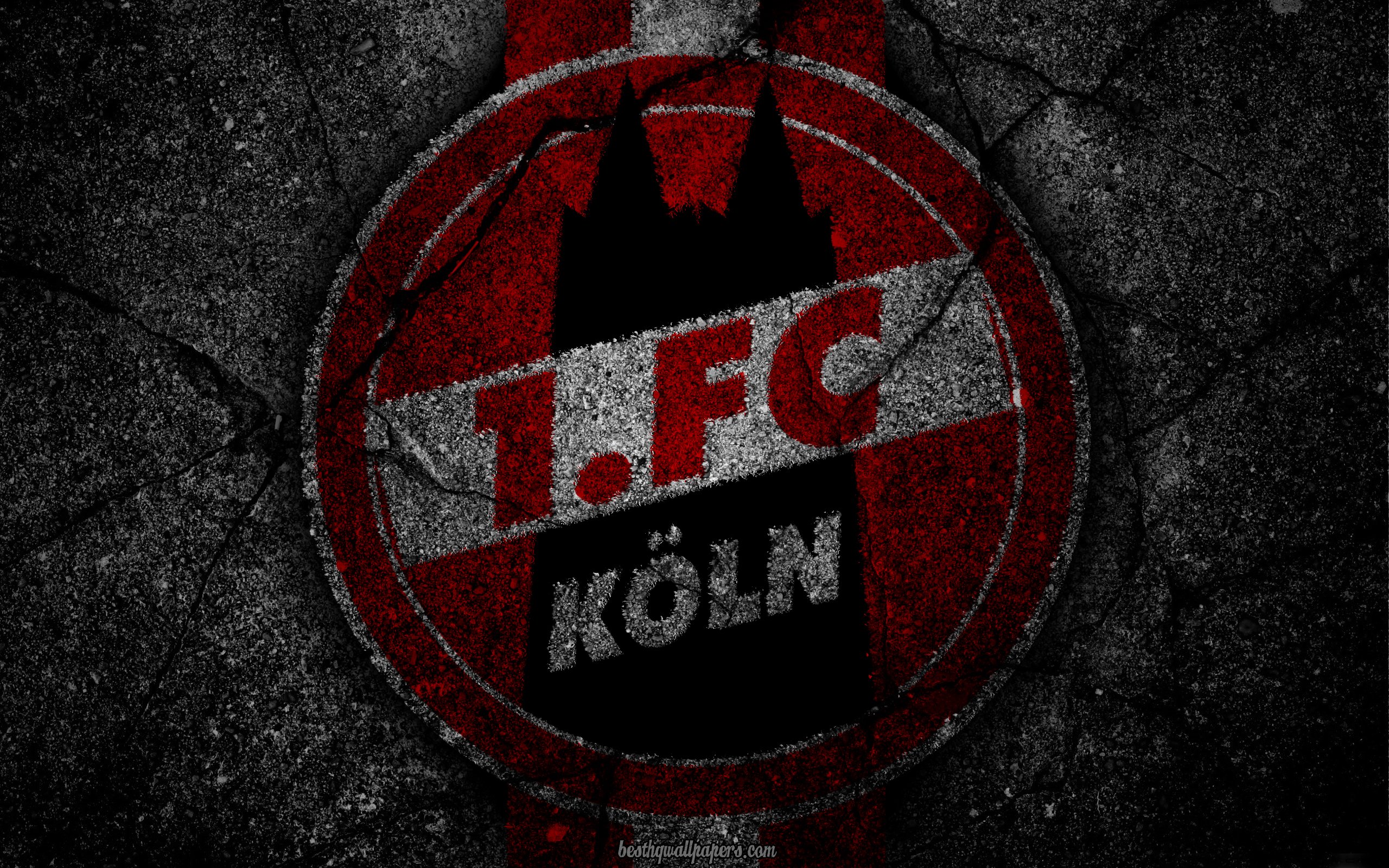 Download Wallpapers Fc Koln Logo Art Bundesliga Soccer Football Club Koln Asphalt Texture 