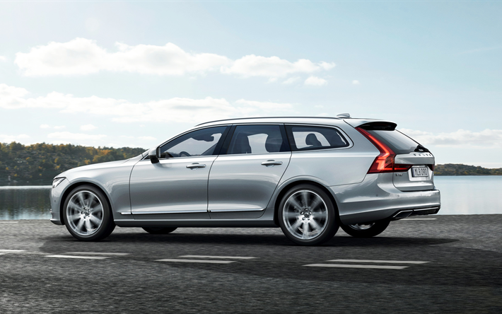 Volvo V90, 2017, 4k, wagon, nouveau V90, de l&#39;argent V90, su&#233;dois de voitures, Volvo