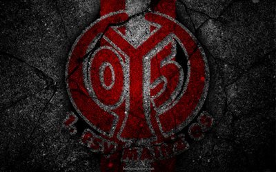 Mainz 05, logo, art, Bundesliga, soccer, football club, FSV Mainz 05, asphalt texture