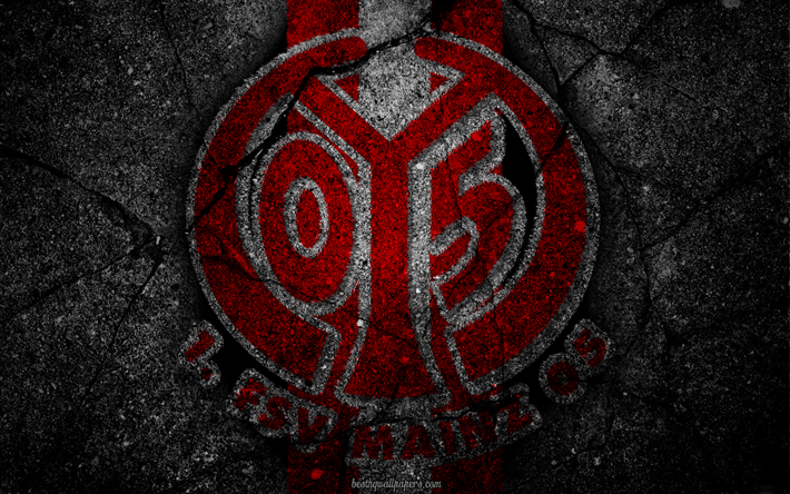 Mainz 05, logo, art, Bundesliga, soccer, football club, FSV Mainz 05, asphalt texture