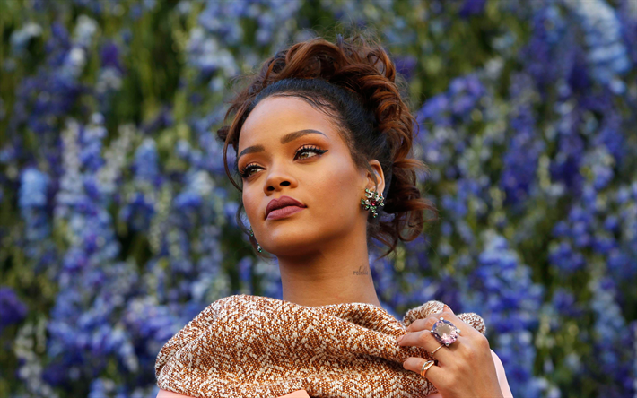 Rihanna, 4k, Barbados şarkıcı, G&#252;zel kadın, makyaj, pop&#252;ler şarkıcı Robyn Rihanna Fenty