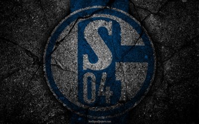 Schalke 04, logo, art, Bundesliga, soccer, football club, FC Schalke, asphalt texture
