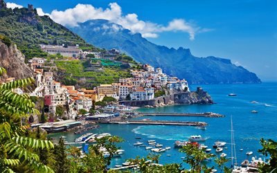 Amalfi, verano, costa, mar, monta&#241;as, Italia