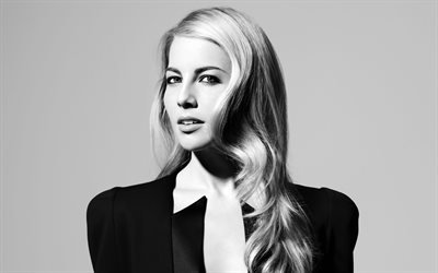 Morgan James, American singer, monochrome portrait, blond, beautiful woman, Black suit