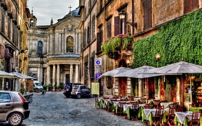 Italy, street, cafe, Santa Maria della Pace, Rome, HDR