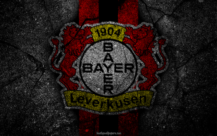 O Bayer Leverkusen, logo, arte, Bundesliga, futebol, clube de futebol, O Bayer 04 Leverkusen, a textura do asfalto, O Bayer 04