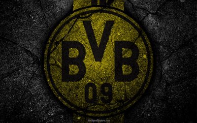 Borussia Dortmund, BVB 09, logo, art, Bundesliga, soccer, football club, FC Borussia Dortmund, asphalt texture, BVB