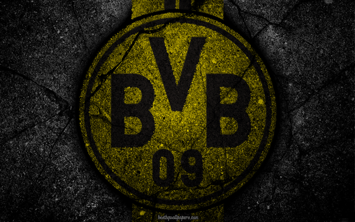 Borussia Dortmund BVB 09, logo, arte, Bundesliga, calcio, football club, FC Borussia Dortmund, asfalto texture, BVB