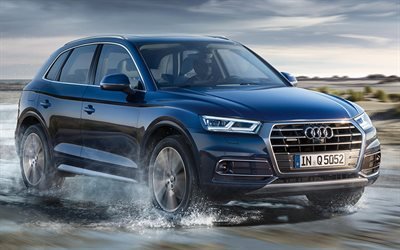 Audi Q5, 2018, SUV, la conduite sur le sable, le nouveau Q5, voitures allemandes, Audi