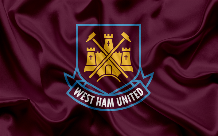 West Ham United FC, Football Club, Premier League, fotboll, London, STORBRITANNIEN, England, flagga, emblem, West Ham United logotyp, Engelska football club