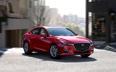 Mazda 3, 2017, &#224; l&#39;ext&#233;rieur, Berline, rouge Mazda 3, japonais voitures, Mazda