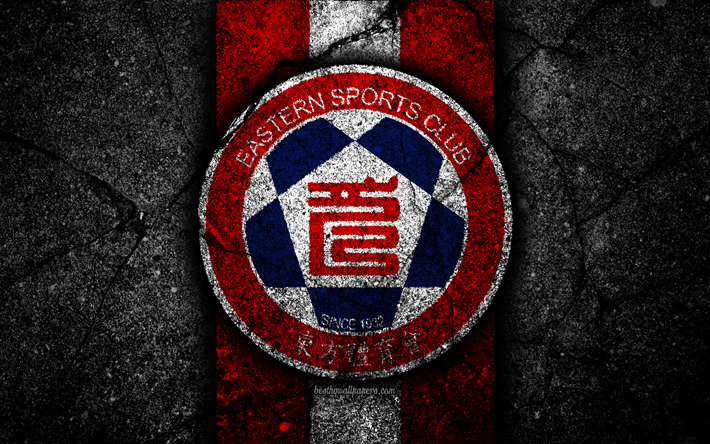 4k, FC Eastern, emblem, Hong Kong Premier League, black stone, soccer, football club, Asia, logo, Hong Kong, Eastern, asphalt texture, Eastern FC